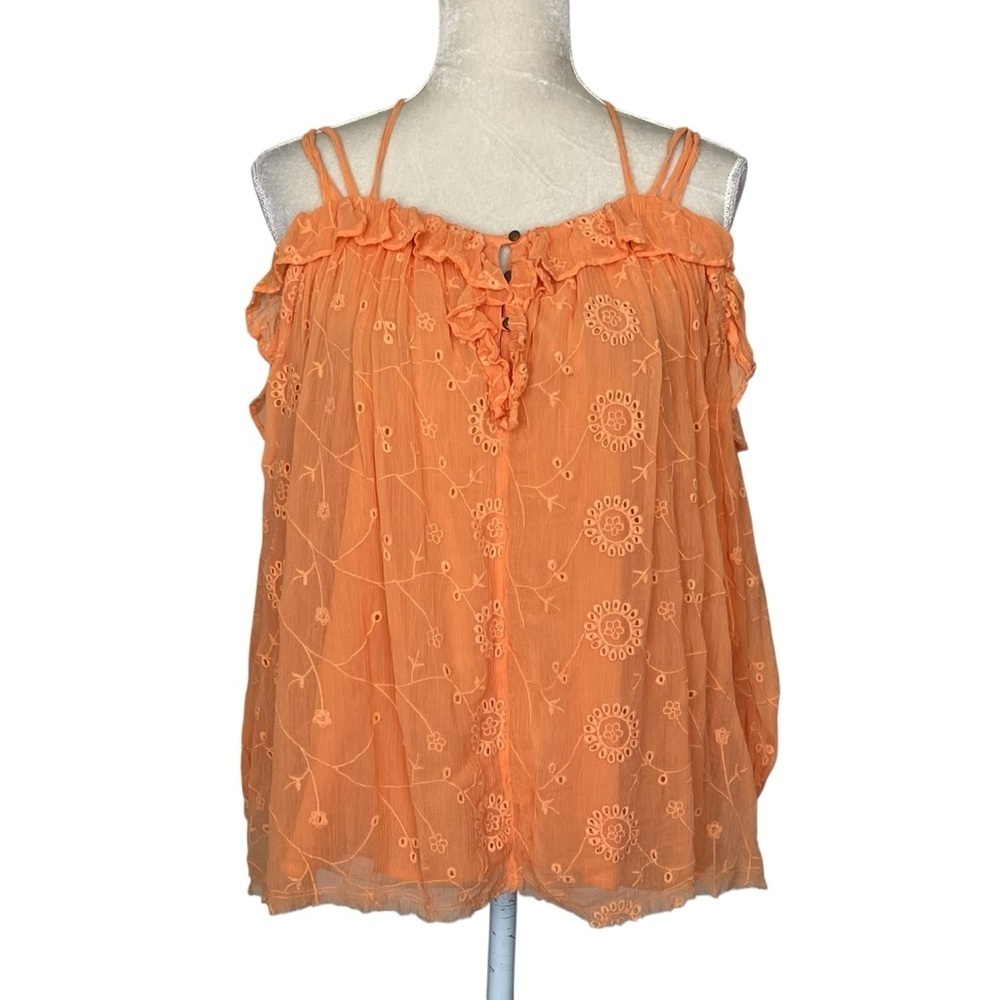 Anthropologie Floreat Maryana Open Shoulder Blouse Women’s Size XS Tangerine - Picture 4 of 11